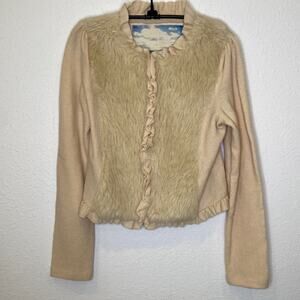 Anthropologie Faux Fur Cropped Long Sleeve Zipper Jacket/Cardigan EUC Sz M Wool